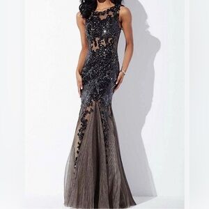 Jovani Black and Silver Embellished Prom Dress